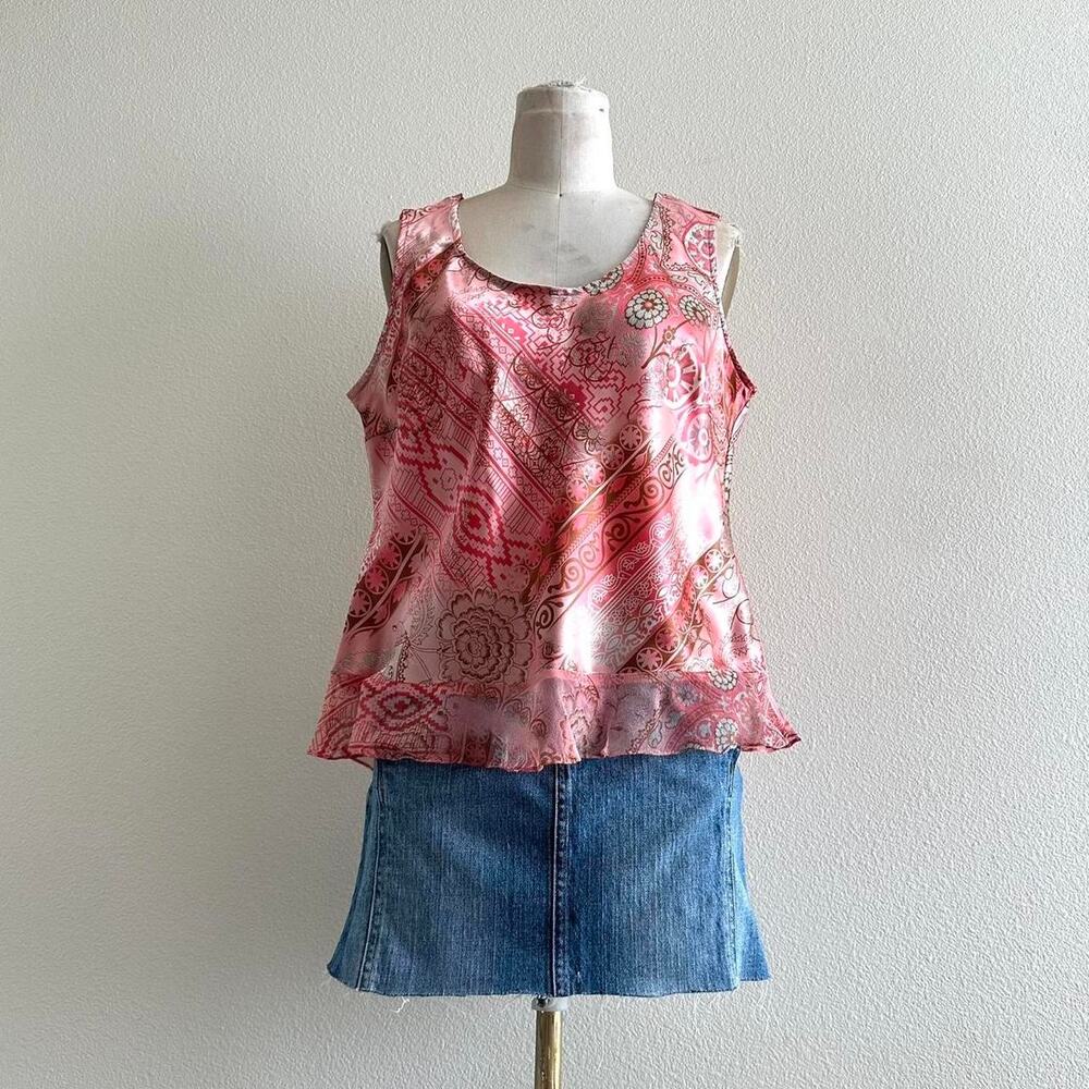 handmade coral regency satin silk lettuce hem camisole tank top